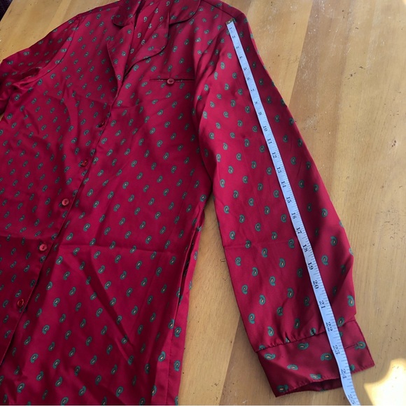 Vintage Maroon Paisley Long Nightgown Dress Silky Straight Loose with Pockets - Picture 11 of 13